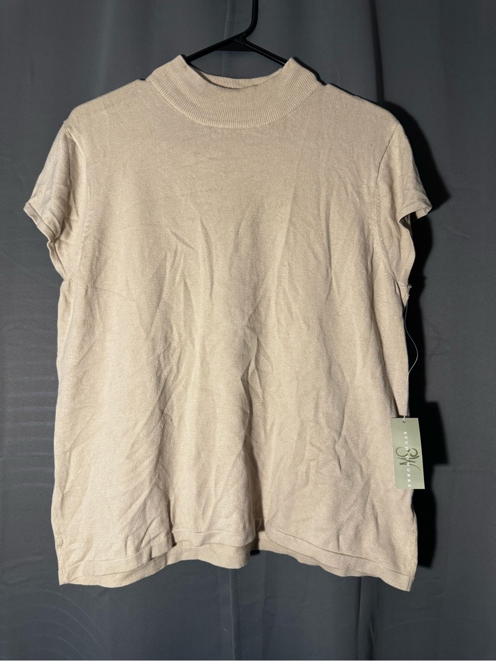 Studio Works Short Sleeve Mock Neck Top - Beige